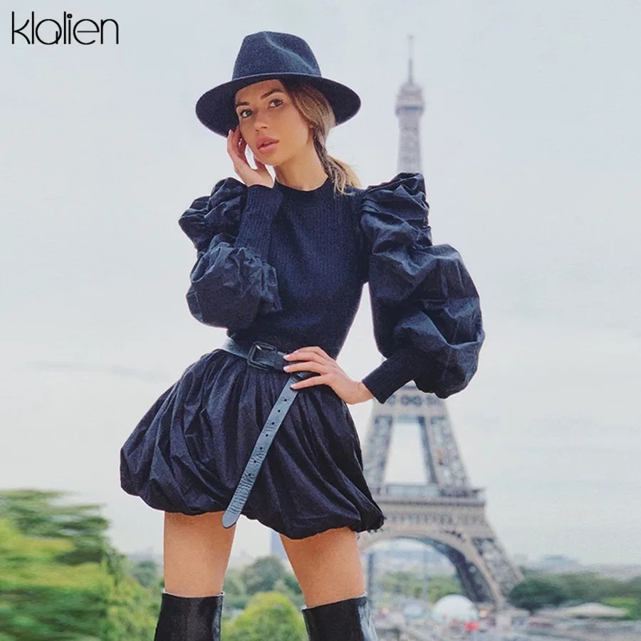 KLALIEN autumn retro French romantic knitting Special sleeves top women office lady high street Elegant fashion shirt mujer