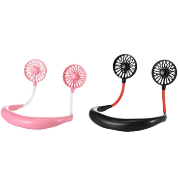 

2Pcs 2000 Mare Usb Portable Fan Hands-Free Neck Fan Hanging Rechargeable Mini Sports Fans 3 Gears - Pink & Black
