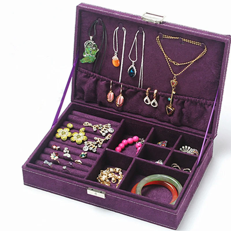 

Fashion Flannel Large Square Jewelry Storage Box Woode Storage Box For Girls,Necklace Rings Etc Makeup Organizer,boite a bijoux