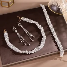 Свадебные красивые жемчужные блестки резинки для волос аксессуары для волос модные жемчужные ободок с сережками свадебный тиара костюм