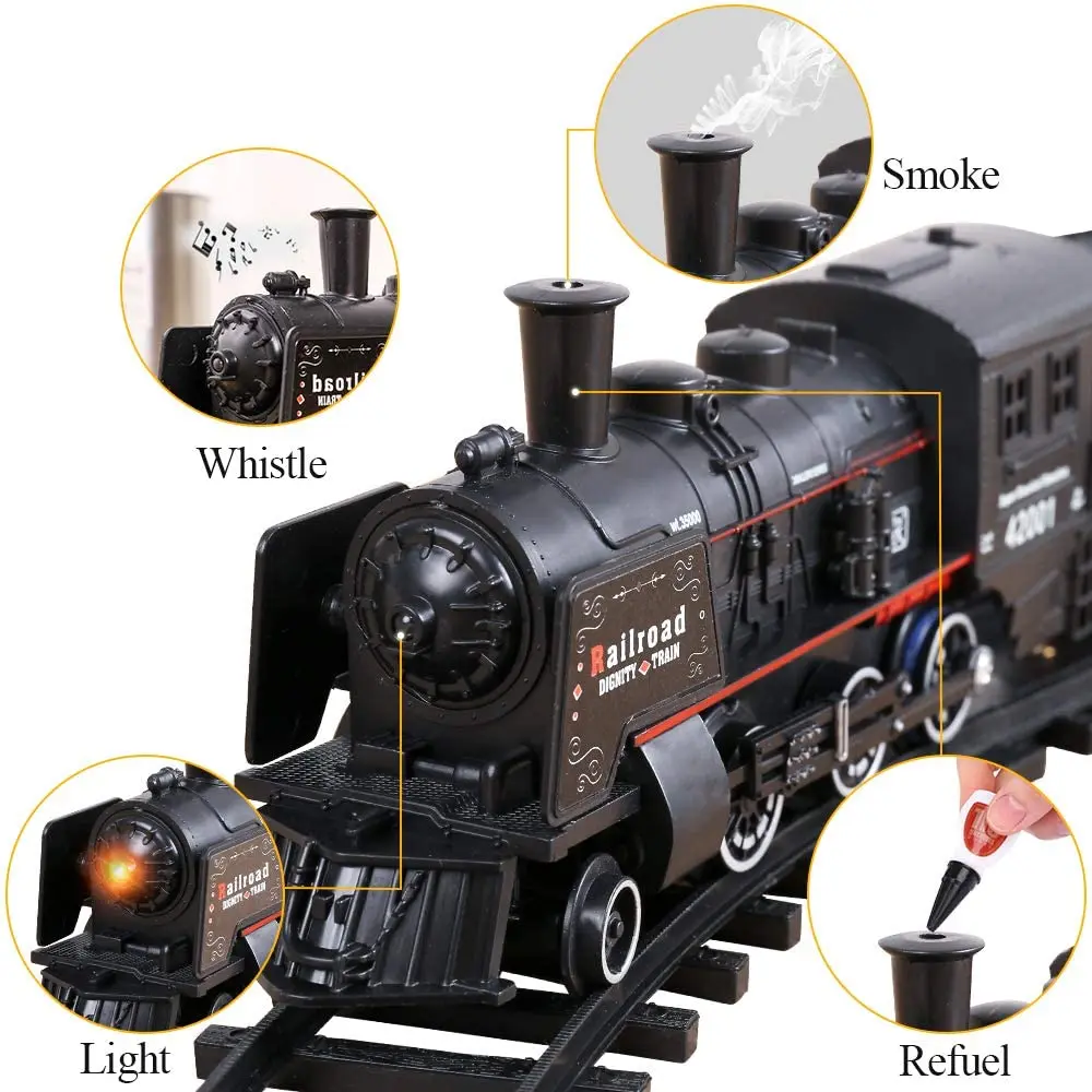 Modelo de trem a vapor infantil, brinquedo elétrico, concerto leve, spray  de fumaça, aniversário do menino, presente de Natal - AliExpress