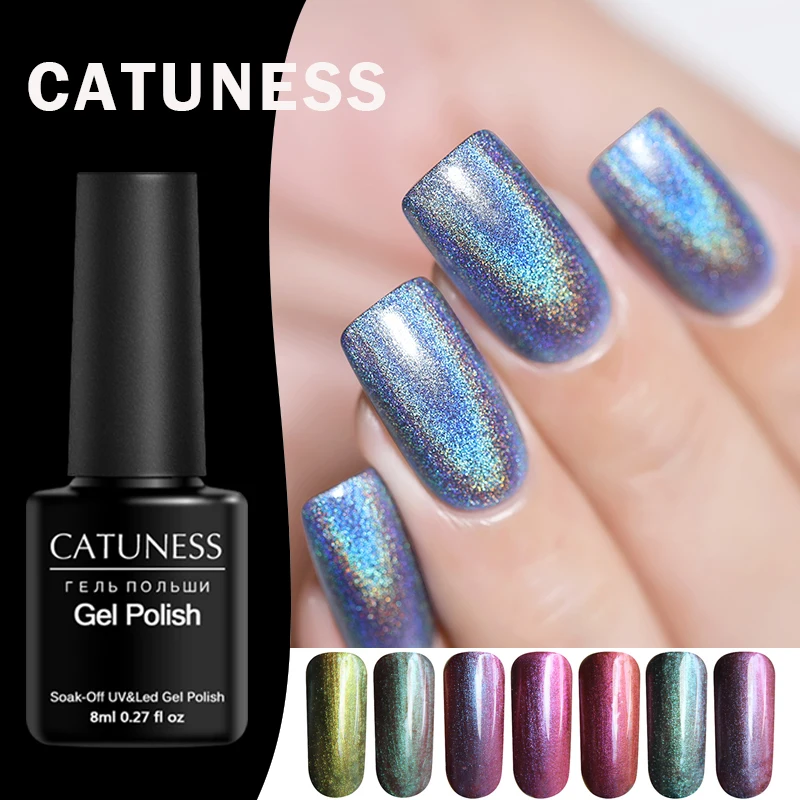 

CATUNESS 3D Magnetic Glitter Nail Polish 8ml Holographic Chameleon Cat Eye Nail Varnish Nail Lacquer Black Base Needed