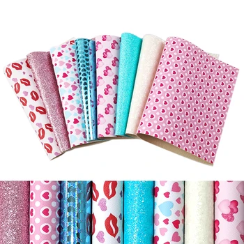 

David accessories 8pcs/set 20*34cm Heart Printed Synthetic Leather Set DIY Bow Faux Leather Fabric Sheets Material,1Yc1000