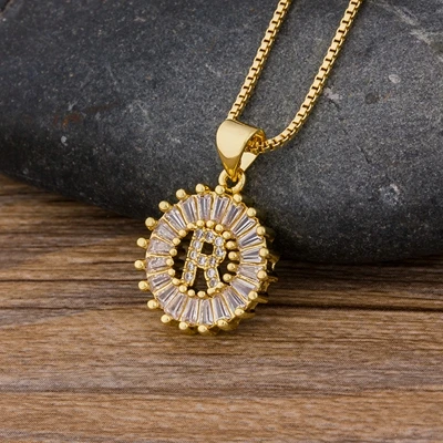 Модное золотое ожерелье с кулоном и буквой 26 цветов, микро проложить Циркон, ожерелье для пар, лучшее семейное имя, ювелирные изделия - Окраска металла: R