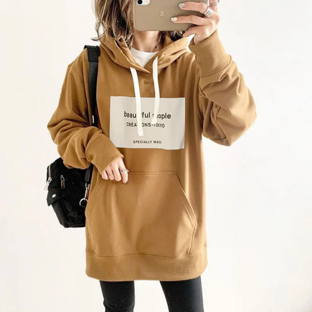 

Women's Autumn New Hooded Sweatshirt Fashion Letter Print Loose Casual Hooded Sweatshirt Streetwear Em*