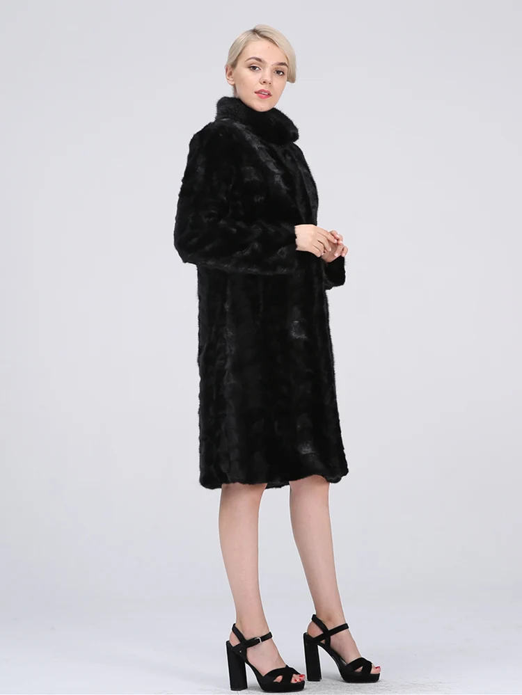 nueva chaqueta de piel de visón real, abrigo de visón натуральный Лисий мех воротник Норковое Пальто длинное пальто