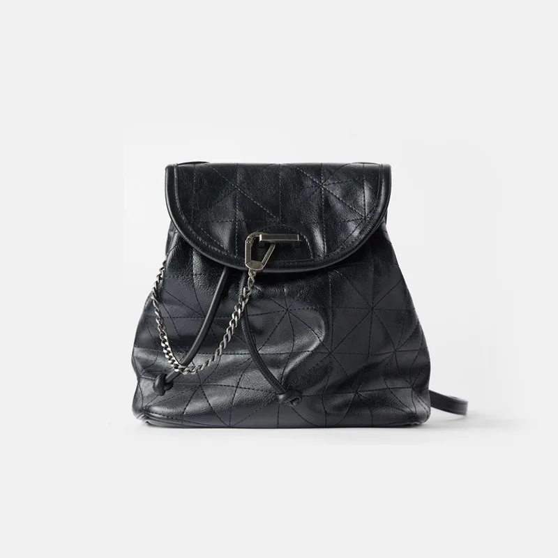 Backpack Soft-Shoulder-Bag Fashion Womens Large-Capacity Black Chain-Bag Flip Lingge