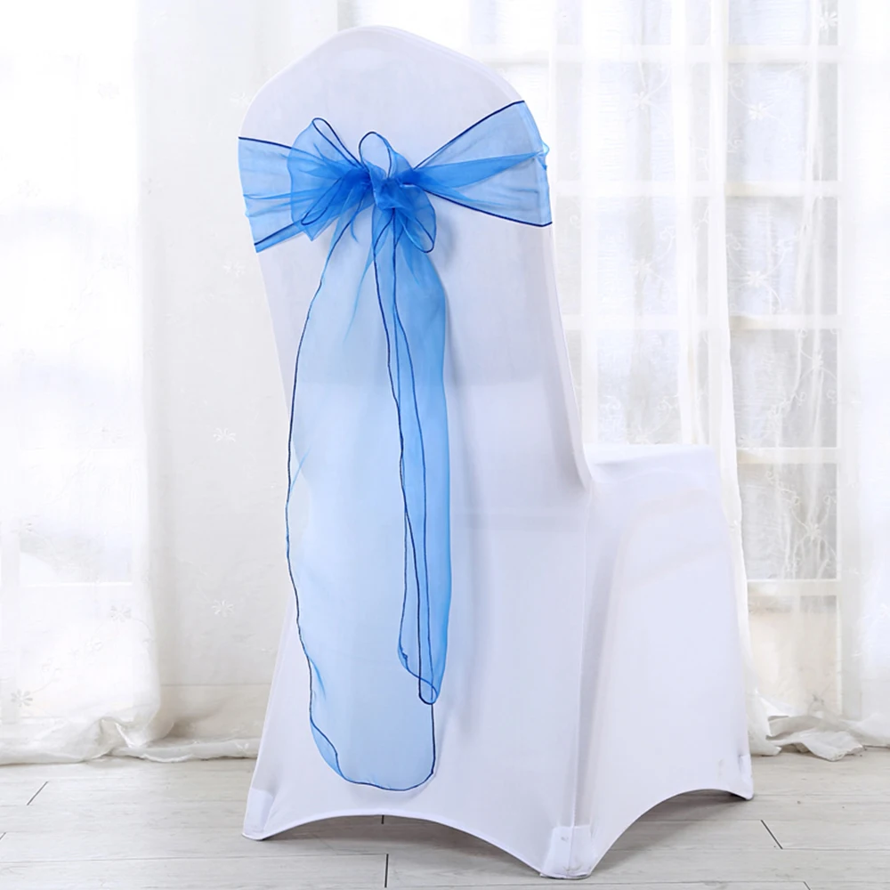 25pcs Chair Back Bow Streamer Organza Chair Ribbon Bows Sash for Wedding or Banquet Wedding Decoration