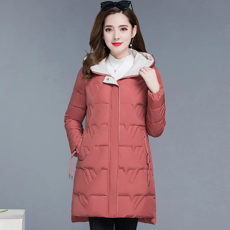 

Mid-length Simple Warm Fashion Cotton-padded Clothes 2019 Winter New Style Korean-style Long Sleeve Hooded Slim Fit Elegant Cott
