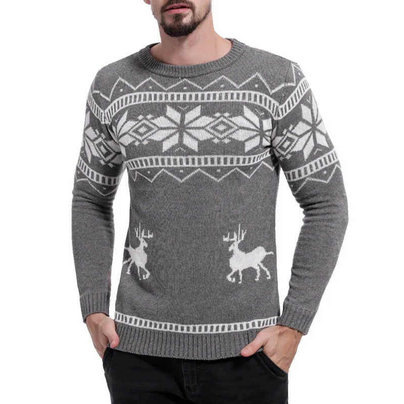 Мужские и женские трикотажные пуловеры с узором, модный приталенный Рождественский подарок, мужской свитер, Осенний Sika, олень, снежинка, Повседневный свитер