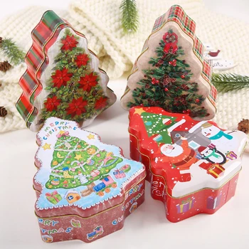 

4Pcs Christmas Tinplate Gift Boxes Xmas Tree Shape Candy Boxes Gift Wrapping Box