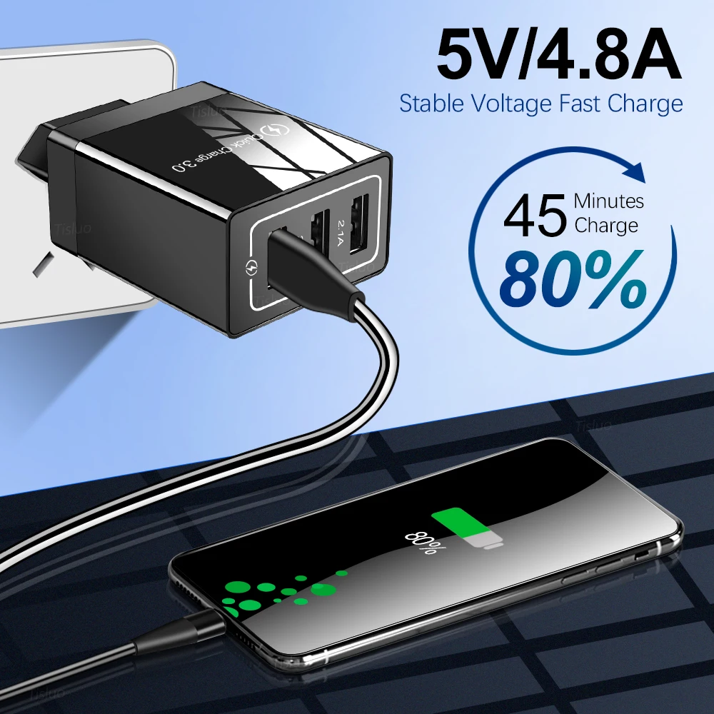 Быстрое зарядное устройство 3,0 USB зарядное устройство 4.8A зарядное устройство для мобильного телефона для iPhone X 8 7 samsung S9 Xiaomi iPad быстрое настенное зарядное устройство EU разъем-адаптер