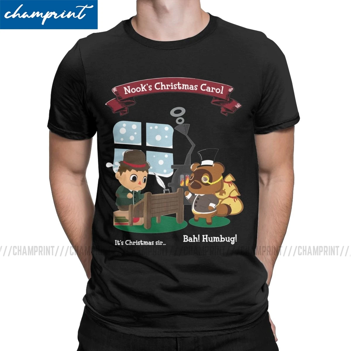 Футболка Nook's Christmas Carol Мужская Винтажная футболка с вырезом лодочкой и