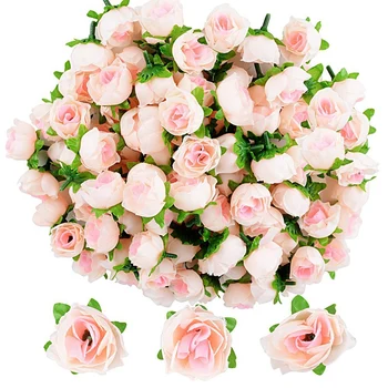 

100Pcs Artificial Rose Heads Flower Head Fake Plant Artificial Decoration for Home Wedding Party (Champagne)