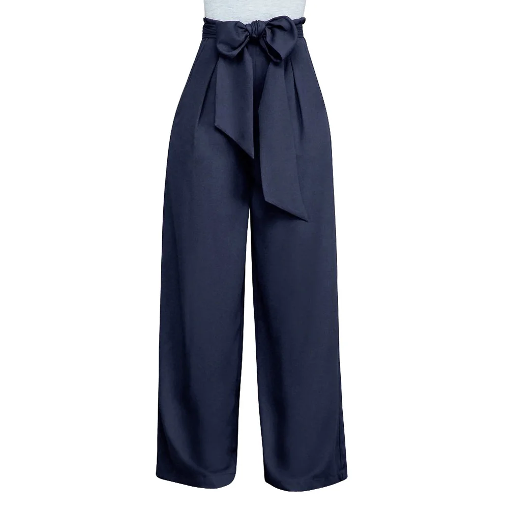 

Womens Wide Leg Culottes High Waist Lace Up Pants Loose Trousers Solid Fashion