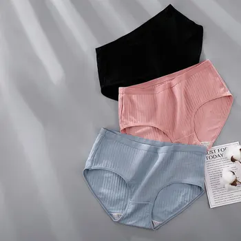 

Rubick Threaded Cotton Plus Size Lady's Underpants Pure Cotton Anti-bacterial Mid-waist Seamless Panties