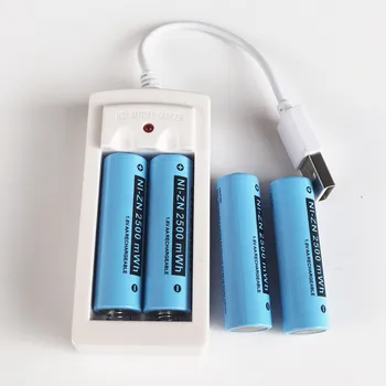 

4PCS 1.6V AA rechargeable Ni-Zn battery 2500mwh USB NiZn cell and charger for camera toys shaver toothbrush