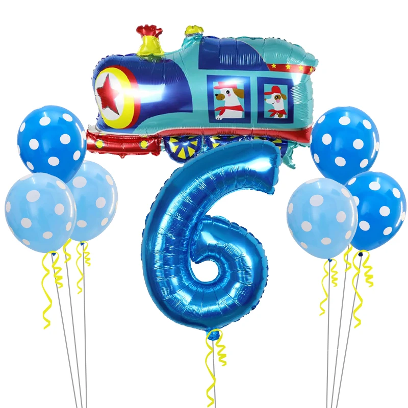 Blue 6 8 шт. Мультяшные автомобильные шары, грузовик, поезд, фольгированный шар, 30 дюймов, номер, Полицейская машина, Globos, детские подарки, украшения для дня рождения, для детей - Цвет: Blue 6