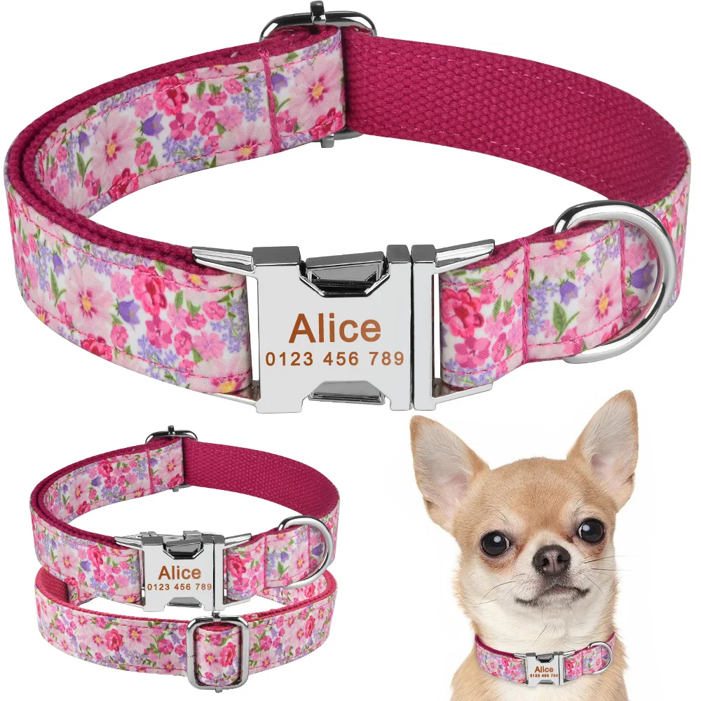 AiruiDog Adjustable Dog Collar Personalized Name Engraved Nylon Small Medium Large Dogs