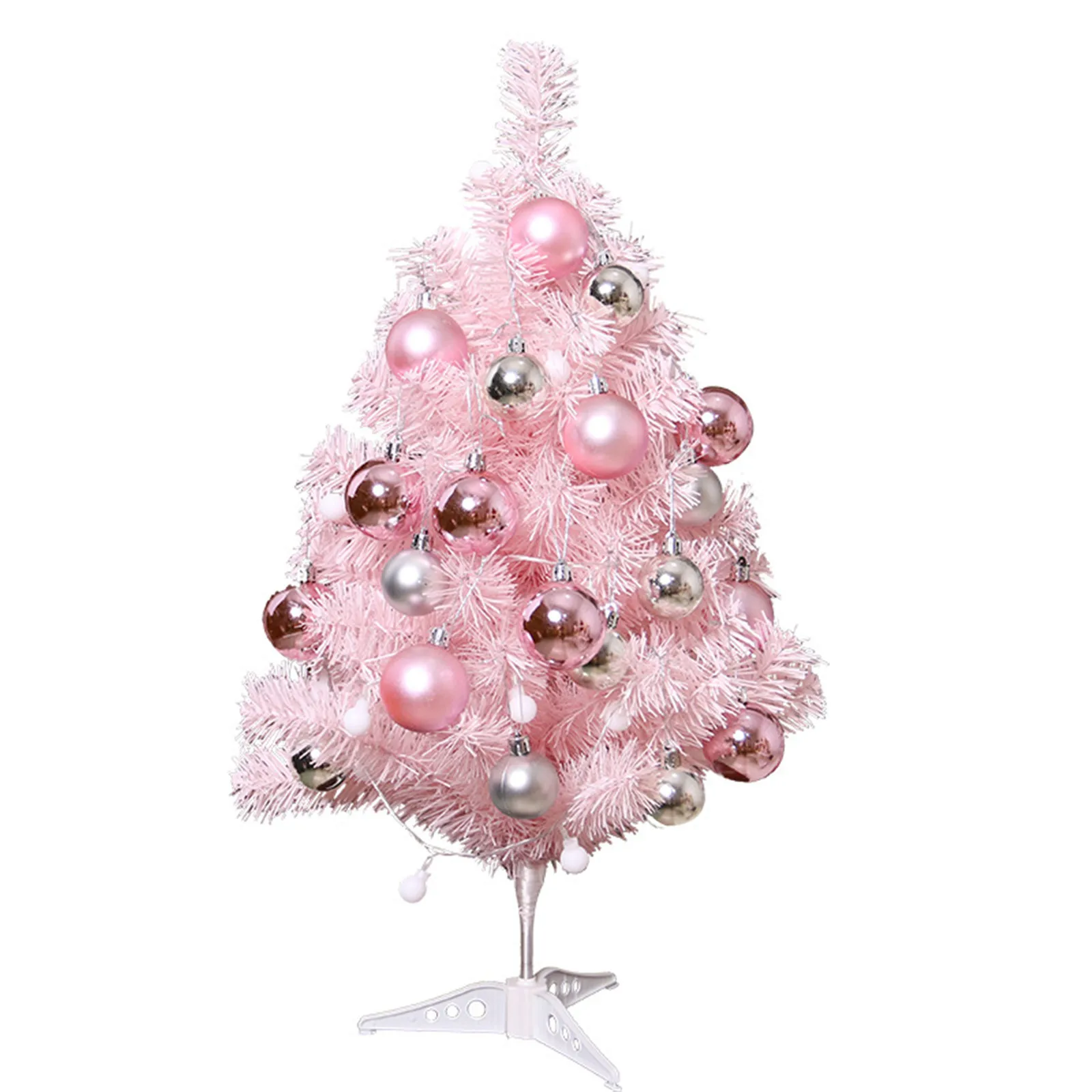 HANTURE Mini árvore de Natal rosa de 44 cm com bolas de glitter de luz LED  alimentadas por bateria para decoração de casa, cozinha, jantar, Natal