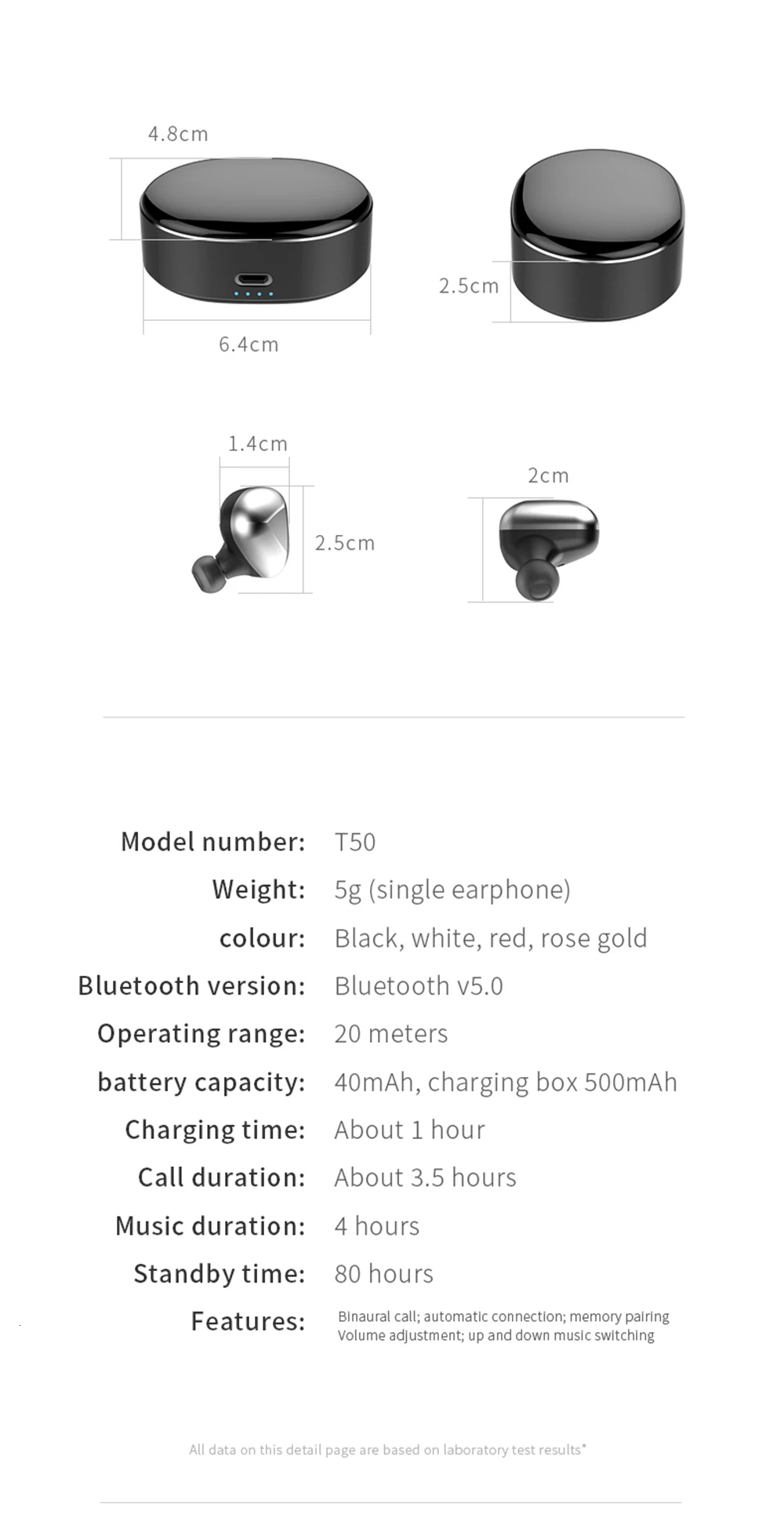 Ubeamer T50 Bluetooth беспроводные наушники стерео с сенсорным управлением BT 5,0 Eerphones с микрофоном Hands Free Наушники управление AI