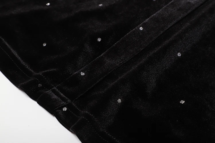 AELESEEN Runway Fashion Black Velvet Dress Women's Long Sleeve Diamonds Button Office Elegant Party Christmas Midi Dress