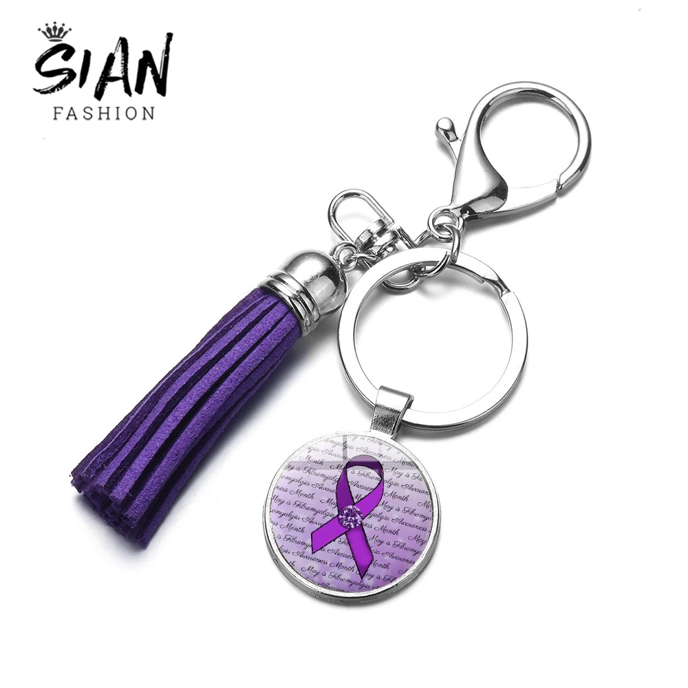 SIAN Charm Фиолетовая лента брелок с кистями больше ухода Fibromyalgia символ памяти высококачественный брелок со стразами Женская сумка Подвеска