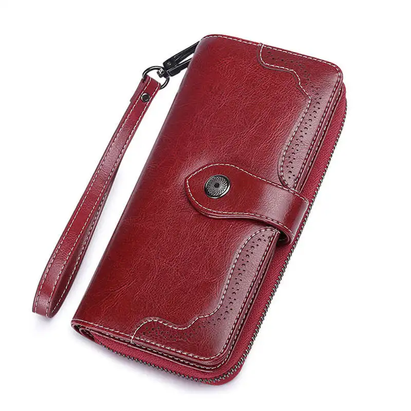Wine red LJL-Sendefn женский кожаный кошелек для монет, Женский Длинный дизайнерский кошелек на молнии с ремешком 5197-6 - Цвет: Wine red