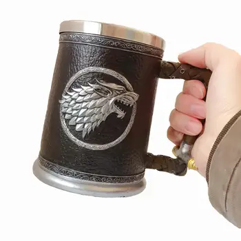 

Stark Direwolf Coffee Mugs Stainless Steel Resin Cups and Mugs Creative Beer Drinkware Mark