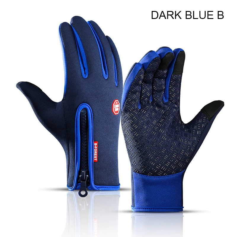 Перчатки унисекс с сенсорным экраном, зимние теплые перчатки для велоспорта, катания на лыжах, спорта на открытом воздухе, кемпинга, пеших прогулок, мотоциклетные перчатки с полным пальцем - Цвет: Dark blue B
