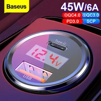 Baseus led 6a de carregamento rápido 4.0 3.0 usb carregador de carro para xiaomi mi 9 huawei p30 pro qc4.0 qc3.0 carregador de telefone de carro rápido pd