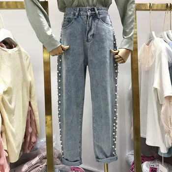 

South Korea's2020 Spring and Autumn studded jeans South Korean version of baggy wide-legged trousers student trousers