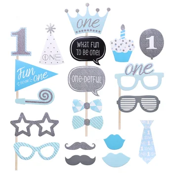 

20pcs/set 1 Year Old Birthday Party Photo Props Masks Glasses Hat Mustache Baby Shower Birthday Party Photo Booth Decor Supplies