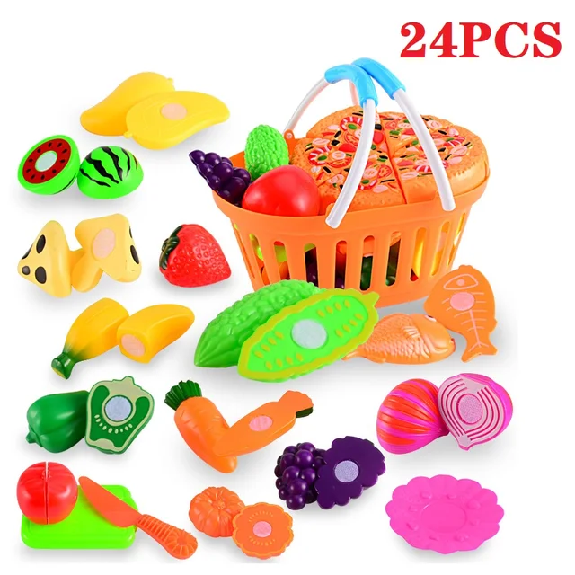Cut Fruit Toys Plastic Food Toys Cut Up Fruit Pretend Play Set Fruit Cut Toy Toddler Cut Vegetables Toy Kids Kitchen Game Gift 6