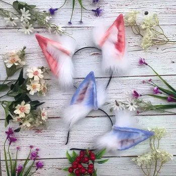 

Fox Wolf Animal Ear KC Hair Hoop Headdress Cosplay Lolita Lovely Simulation Plush Fox Pointed Ears Headband Kemonomimi Handmade