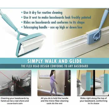 

New Baseboard Buddy Simply Glide And Dust Extendable Microfiber Cleaner Wash