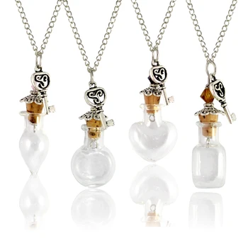 

2PCS 20x20MM DIY Empty Bottle Necklace Wishing Necklace essential oil Keep Small Bottle Necklaces For Women