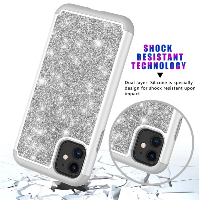 PC silicon 2 в 1 чехол Bling Jewelled антидетонационный задняя крышка окрашенная кожа для iphone