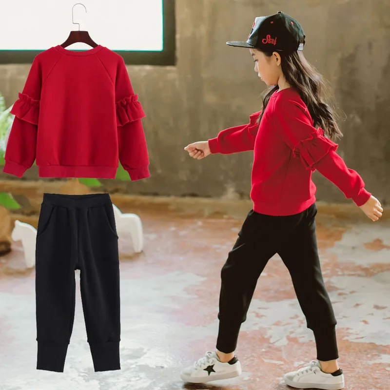 

Girls Spring Western Style Set 2019 New Style Korean-style Childrenswear Cotton Hoodie Harem Pants Children Sports Two-Piece Set