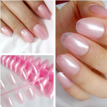 

240 Pcs/ lot Translucent Pearl Pink Artificial False Nails Acrylic Fake Fingernails DIY Full Cover Salon Tips Manicure Tool
