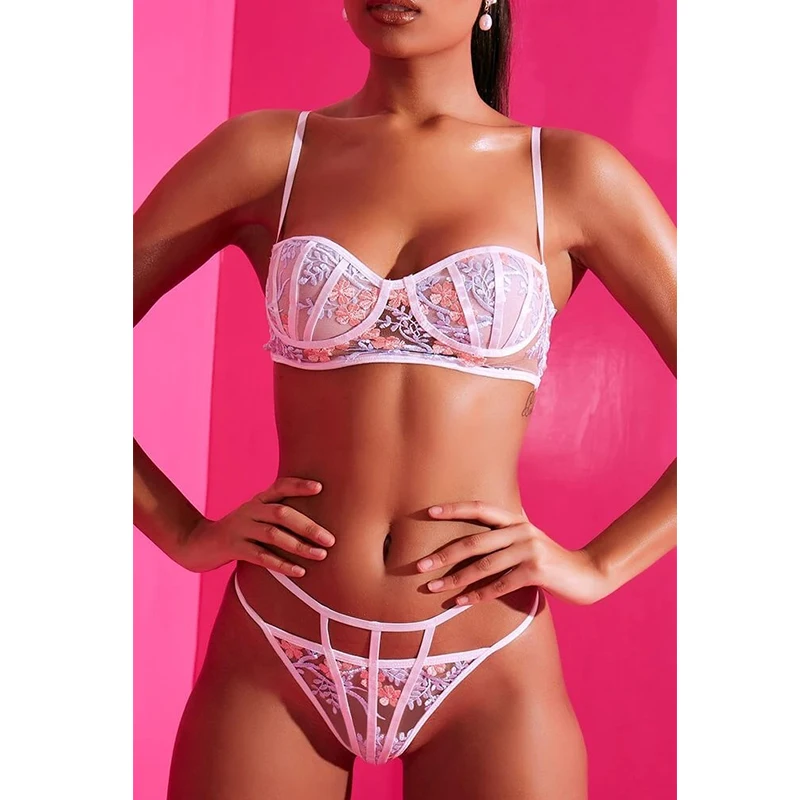 

Floral Lingerie Set Sexy Underwear Set Push up Lenceria Lace Embroidery Bra Without Underwire Lingerie for Women