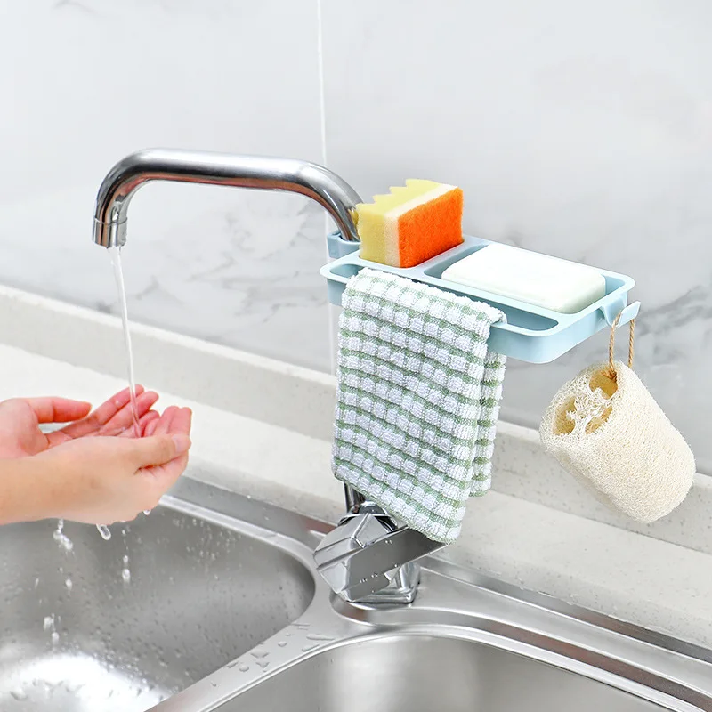 

Tap Storage Shelf Dishcloth Rack Household Plastic Multi-functional Hole Punched Sink Draining Shelf Kitchen Storage Rack