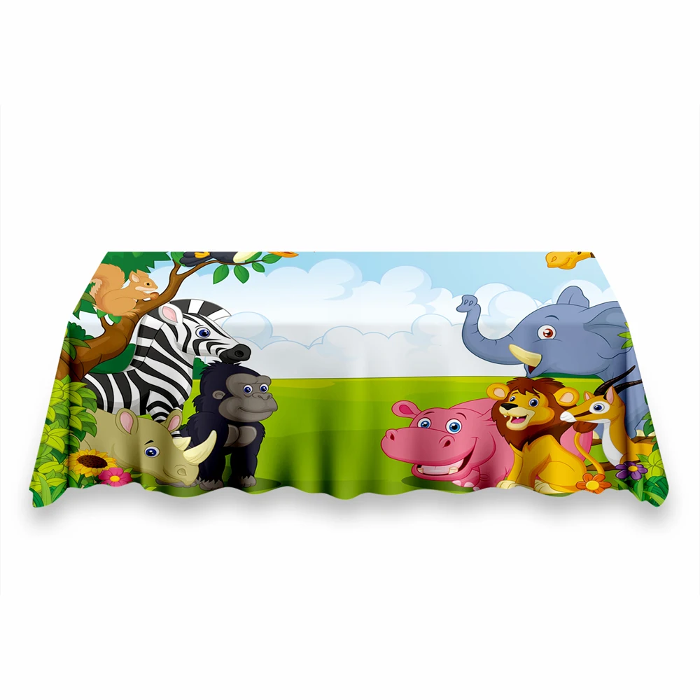 

party backdrop & table cover cloth set jungle safari cute Forest animals photography Background studio supplies tablecloth favor