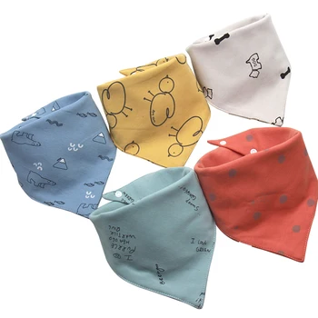 

5pcs Infant Portable Cute Cartoon Pattern Clothing Newborn Soft Feeding Baby Bibs Triangle Washable Waterproof Double Cotton