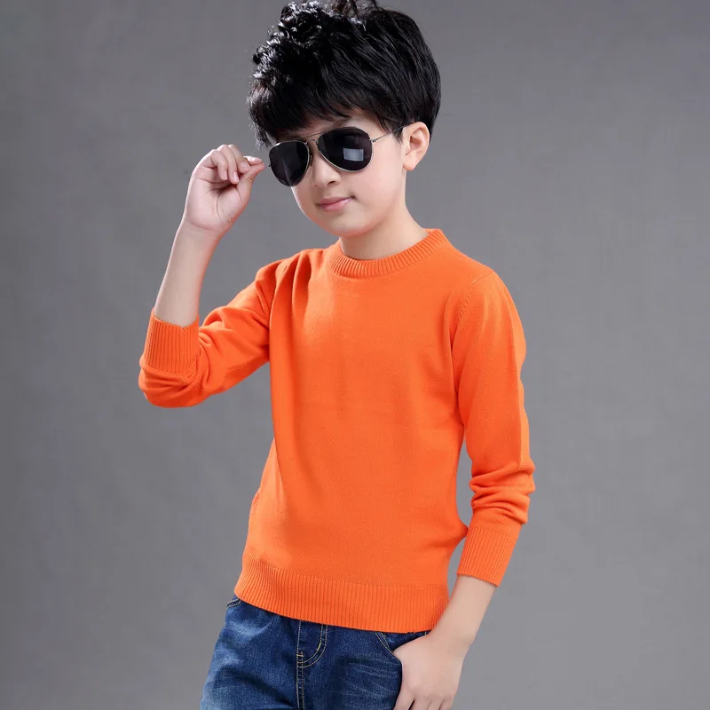 Г. Весенние свитера с длинными рукавами для мальчиков трикотажные пуловеры для девочек с рисунком, однотонные топы, хлопковая верхняя одежда для детей от 4 до 15 лет - Цвет: Boys Orange