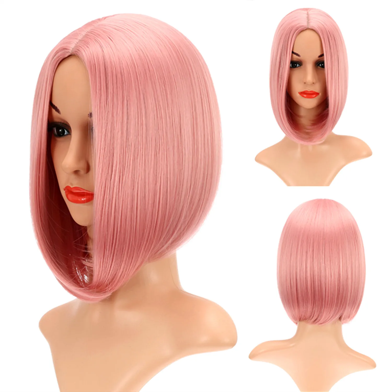 

Short Bob Wig Without Bangs Straight Synthetic Heat Resistant Fiber Blonde Colorful Ombre Pink Short Costume Wigs Cosplay Wig