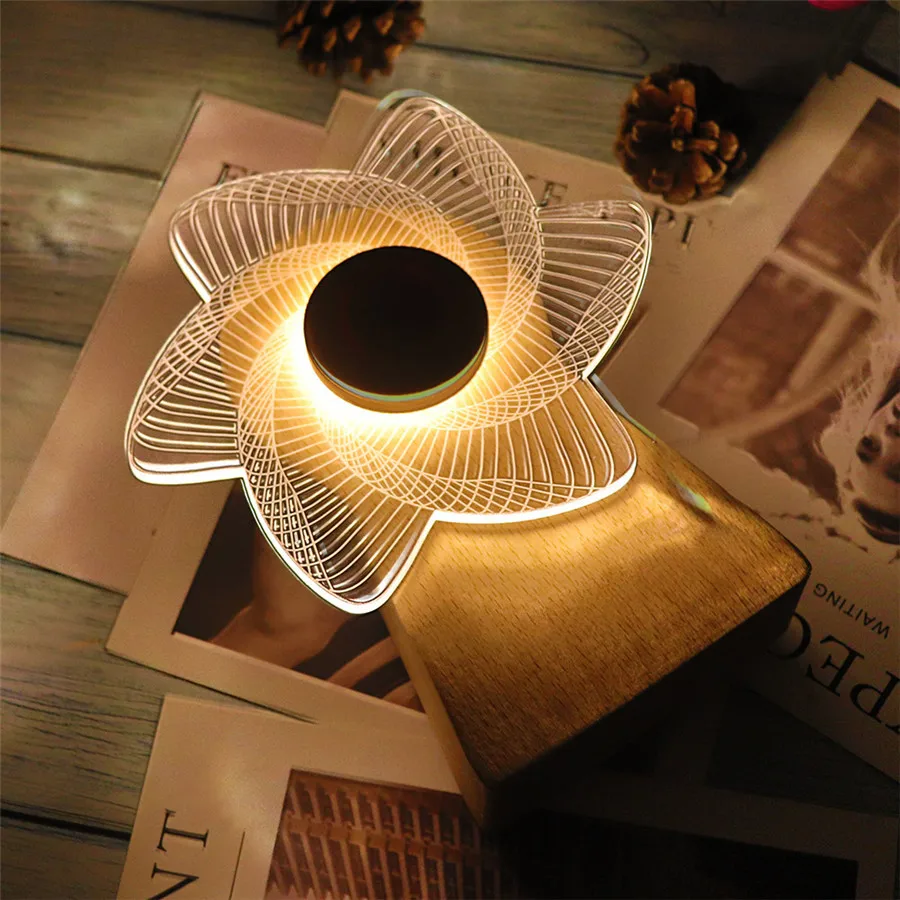 Thrisdar деревянный Творческий 3D Ночной светильник с музыкальная шкатулка вращающиеся фоновые ночные лампы Перезаряжаемые настольная лампа, подарок на праздник