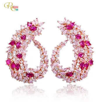 

Rainbamabom 925 Solid Sterling Silver Ruby Pink Sapphire Created Moissanite Gemstone Wedding Engagement Fine Jewelry Earrings