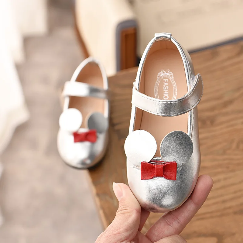 Cute Sweet Baby Girl Shoes Kids Casual Sneakers Leather Shoes With Bowtie