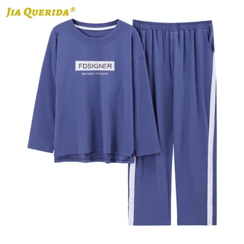 

Solid New Letter Printing Crew Neck Spring Autumn Homesuit Homeclothes Sleepwear Fashion Style Casual Style Pajamas Set Pj Set